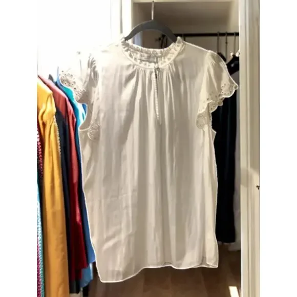 NWT - Ramy Brook Hermine Short Sleeve Blouse in Ivory Size: M - Picture 5 of 7